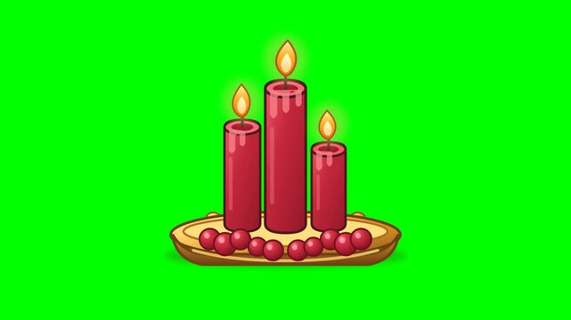 Three Red Christmas Candles Flickering on Green Screen