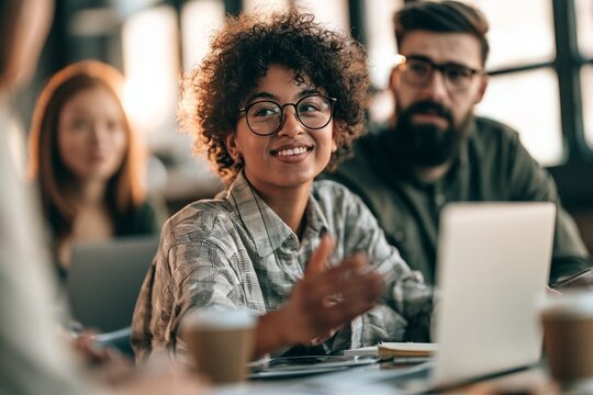 Diverse Colleagues Collaborating at a Bright Office Meeting