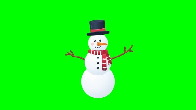 Cheerful Snowman Waving on Green Screen Christmas Animation