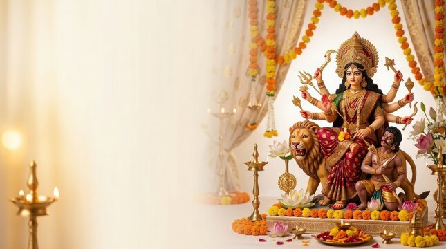 Goddess Durga idol for Durga Puja festival celebration with traditional decorations