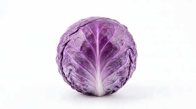 Close-up of Fresh Purple Cabbage Head on White Background