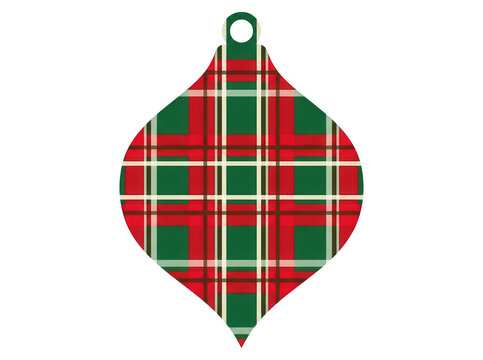 Une d&eacute;coration de No&euml;l en forme de boule avec un motif &eacute;cossais tartan classique en rouge, vert et blanc, isol&eacute;e sur un fond blanc pur, id&eacute;ale pour les designs festifs et les cartes de v&oelig;ux
