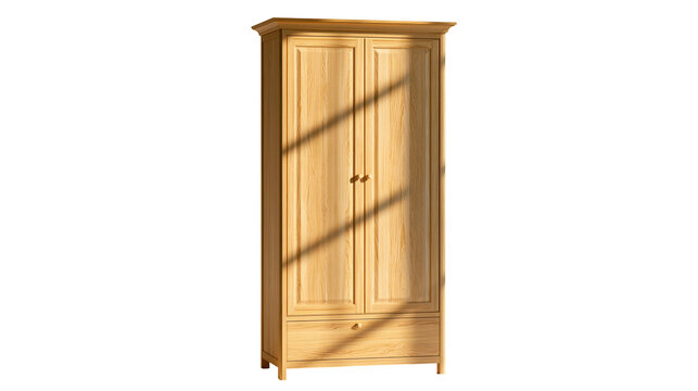 Light oak wooden wardrobe with two doors and a bottom drawer