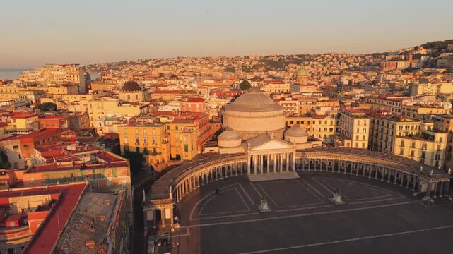 Sunrise Aerial Drone Castel Dell Ovo Naples Italy Vesuvius Bay View