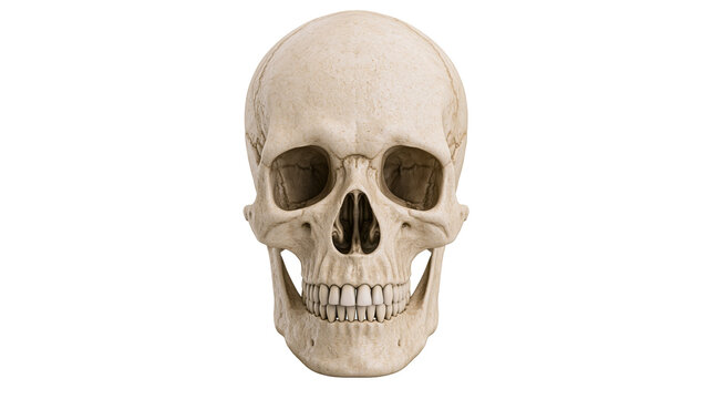 Human skull anatomical model with detailed bone texture and teeth