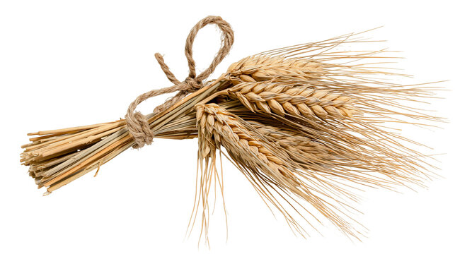 Golden wheat ears bundle tied with rustic twine rope