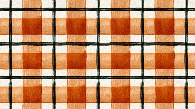 Colorful Checkered Tablecloth with Warm Orange, White, and Green Pattern