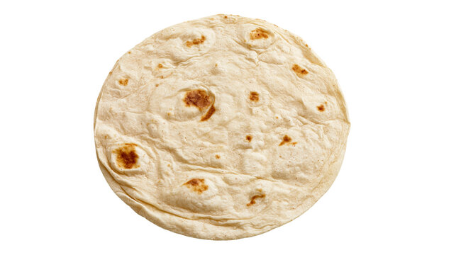 Round toasted flour tortilla with golden brown charred spots
