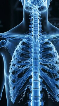Detailed X-ray Illustrations Show Human Anatomy with a Focus on the Spine and Neural Structures, Highlighting the Intricacies of the Nervous System and Bone Structure