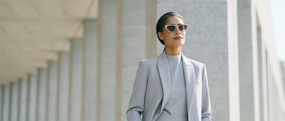Naklejka premium Confident businesswoman in modern architecture