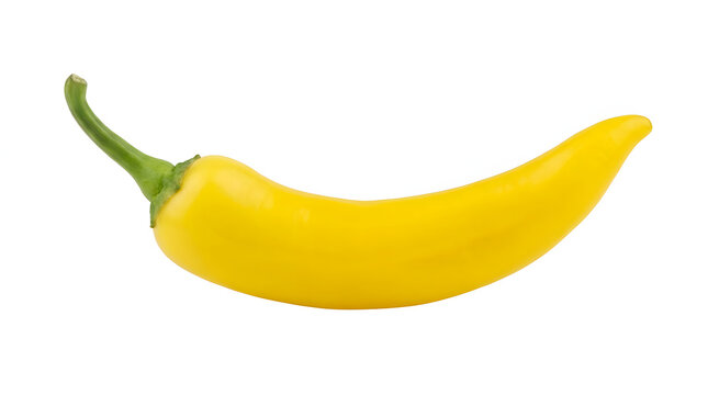 Single fresh yellow chili pepper isolated on white background for culinary design.