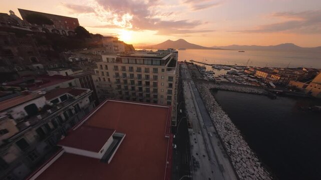 FPV Drone Flight Piazza Del Plebiscito Castel Dell Ovo Naples Italy