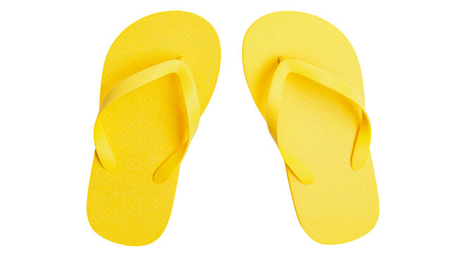 Bright yellow rubber flip flops sandals for summer beach wear