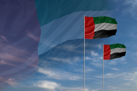 Card for Independence day National flags of United Arab Emirates waving in sky