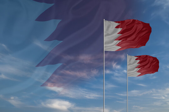 Card for Independence day National flags of Bahrain waving in sky