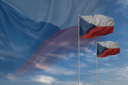 Card for Independence day National flags of Czech Republic waving in sky