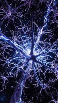 A Stunning Close-Up Visual Journey Through Neural Connections, Showcasing the Intricacies and Beautiful Structure of Neurons with a Vibrant Glow Against a Dark Background
