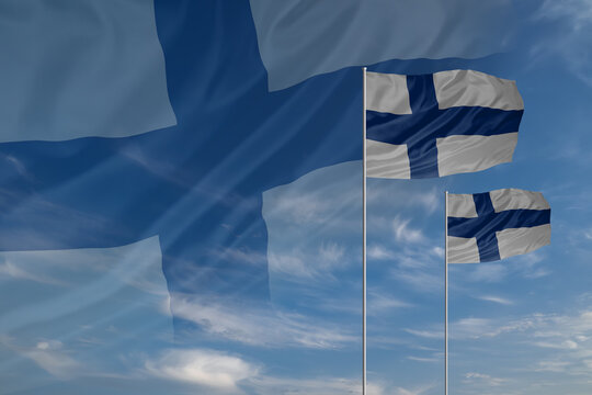 Card for Independence day National flags of Finland waving in sky