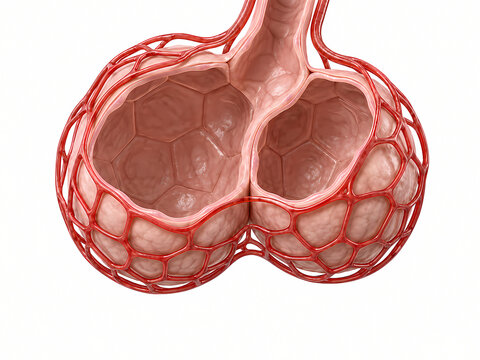 Medical Illustration of Pulmonary Alveoli Chambers Enclosed by Capillary Network