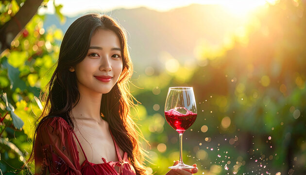 Woman holding wine glass outdoors