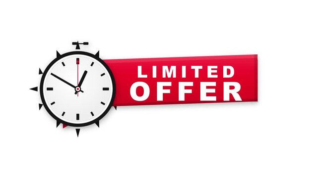 Analog stopwatch animation rolling out red limited offer banner