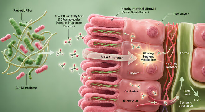 Diagram of Gut Microbiome Fermentation and Short Chain Fatty Acid Absorption