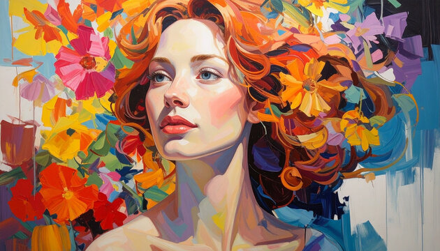 Woman portrait with colorful floral adornment