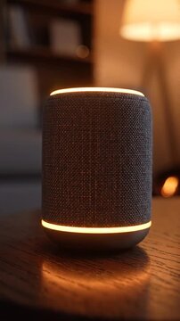 Smart Home Speaker Illuminating the Room with Warm Ambient Light: A Stylish Addition to Modern Decor Enhancing Sound Experience and Functionality.