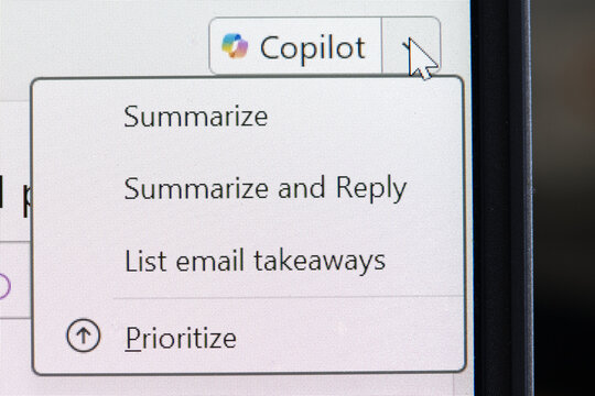 Microsoft Copilot Icon in Microsoft Outlook, AI Artificial Intelligence Integration in Communication Software.