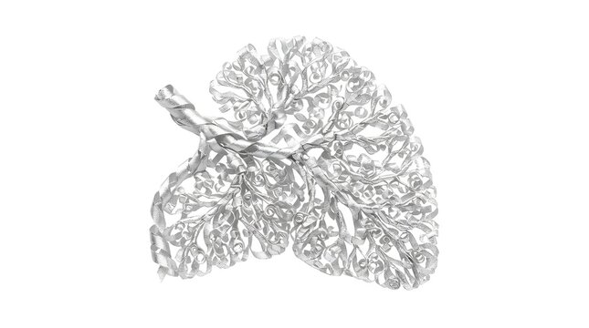 Human lung capillary network illustration, intricate silver vascular system medical graphic