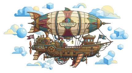 Steampunk Airship Flying Through Clouds © Blimbing