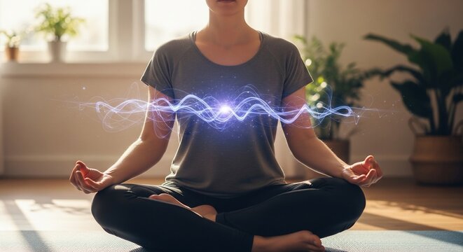 Woman meditating energy visualization