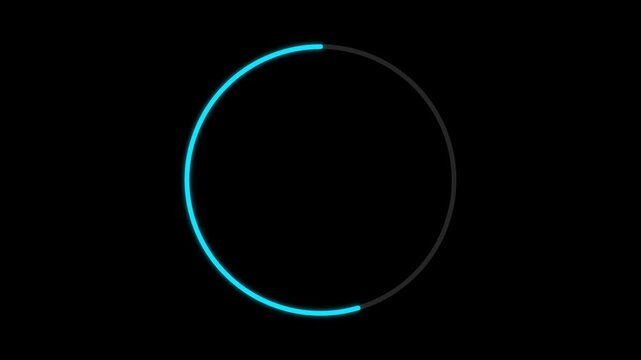 Ten second circular countdown timer with blue neon progress ring on black background