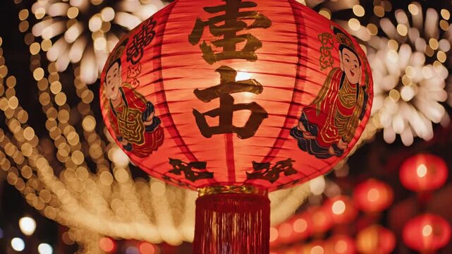 Red Chinese lantern hanging at festive night market