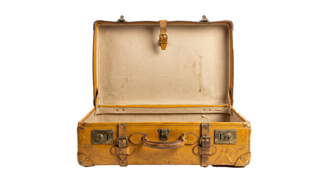 Open Vintage Leather Suitcase With Empty Interior.