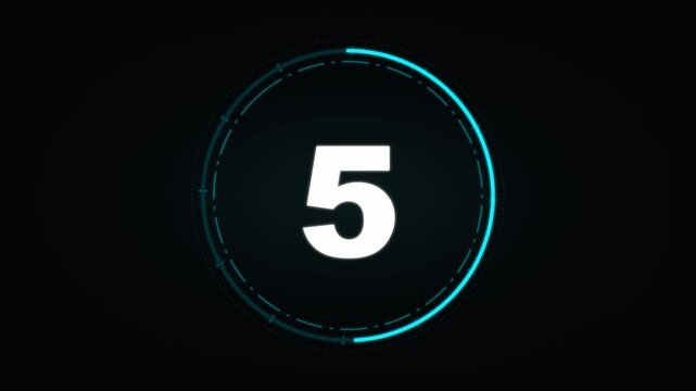 High tech circular ten second countdown timer with digital interface elements