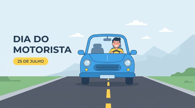 Cartoon car driver celebrating motorist day
