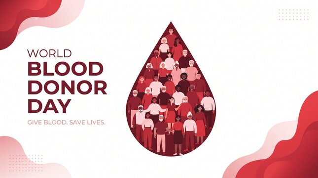 World blood donor day illustration with people in droplet