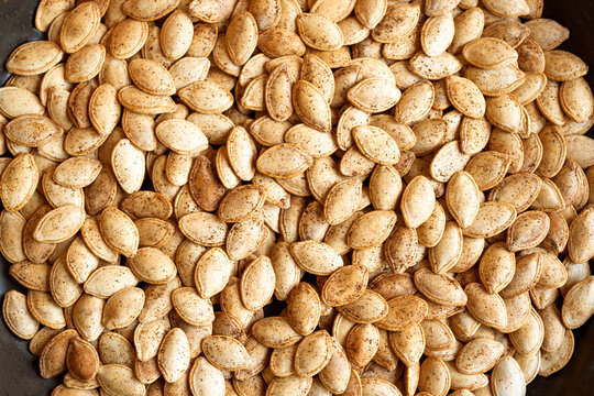 Roasted Pumpkin Seeds seasoned with spices as texture