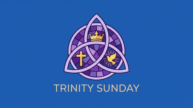 Trinity sunday religious triquetra symbol with crown, cross, dove