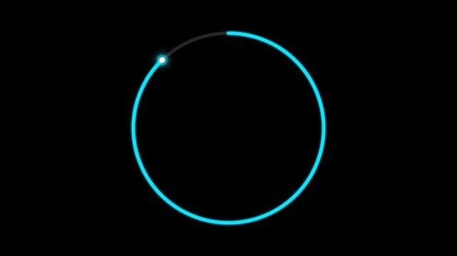 Circular loading animation drawing a glowing blue ring on black background