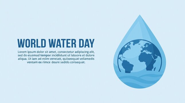 World water day illustration with globe in droplet