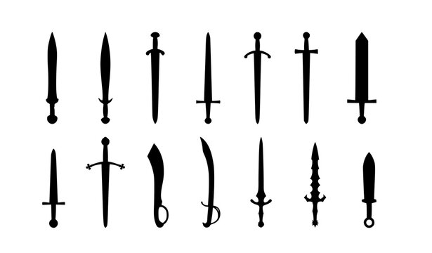 Ancient and Medieval Swords Collection Flat Vector Silhouette Set