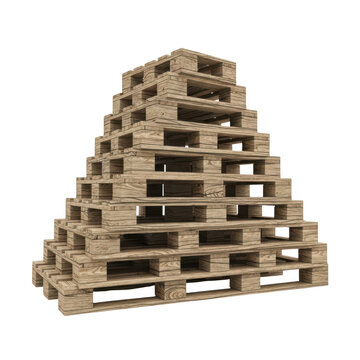 Stacked wooden pallet blocks pyramid structure