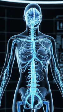 A Comprehensive Visualization of the Human Anatomy: Detailed Overview of the Skeletal, Nervous, and Circulatory Systems in a Transparent Model