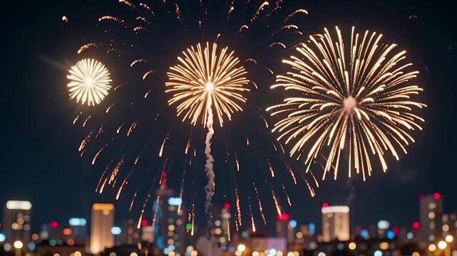 Colorful fireworks exploding in night sky