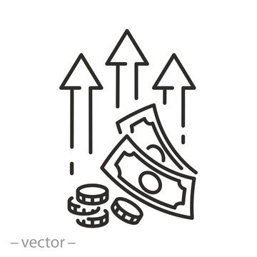 upward arrows and a financial growth, monetary profit, economic success, icon vector illustration