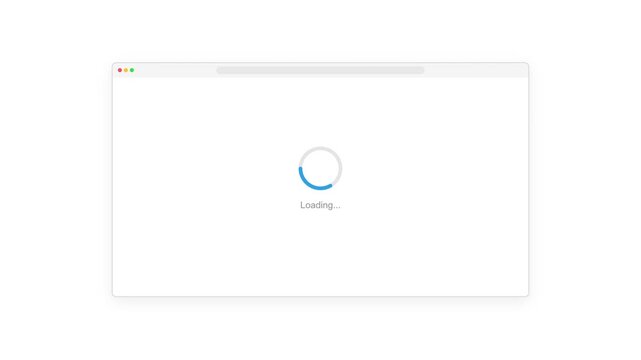 Web browser window interface with blue spinning loading circle animation