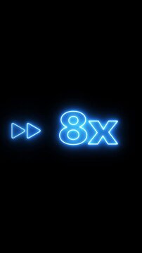Futuristic Blue Glowing 8X Playback Speed Icon for Ultra Fast Video Streaming, Accelerated Media Control and Digital Fast Forward Interface on Black Background