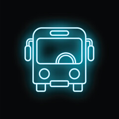 Fototapeta premium Blue neon glowing outline bus icon representing public transportation and travel
